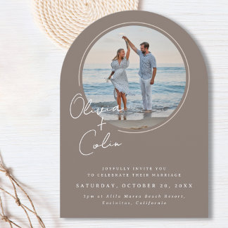 Arched Photo Casual Script First Names Wedding Invitation