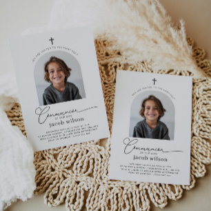 Arched Photo First Communion Boy Invitation