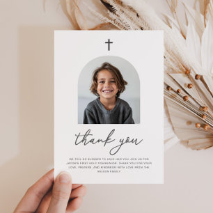 Arched Photo First Communion Boy Thank You Invitation