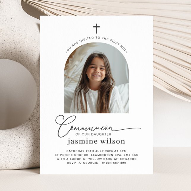 Arched Photo First Communion Girl Invitation (Creator Uploaded)