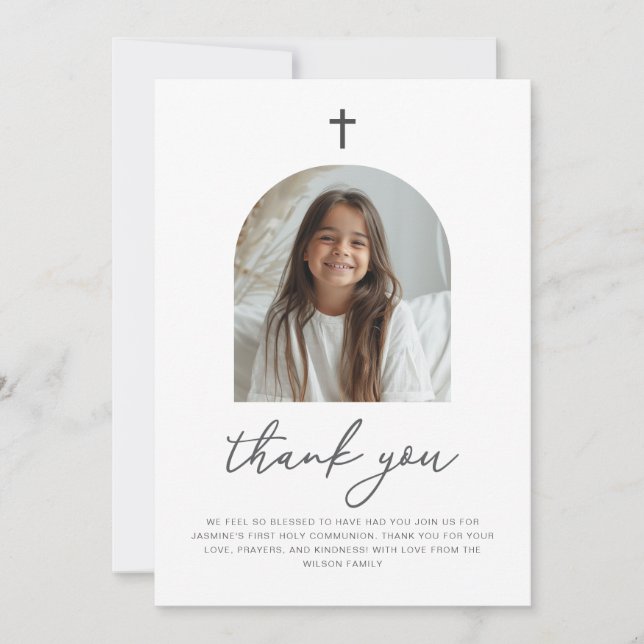 Arched Photo First Communion Girl Thank You (Front)
