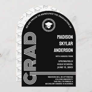 Arched Retro Black And White Custom Graduation Invitation