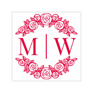 Arched Roses Wedding 2 Initial Round Monogram Self-inking Stamp