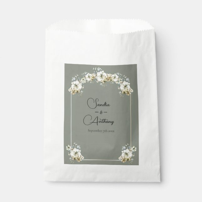Arched Sage Green Floral wedding favor bag (Front)