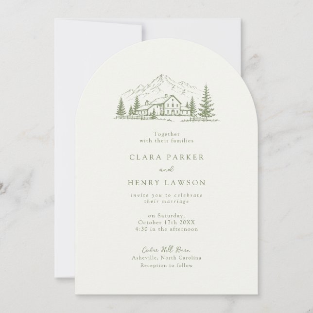 Arched Sage Mountain Photo Wedding Invitation (Front)