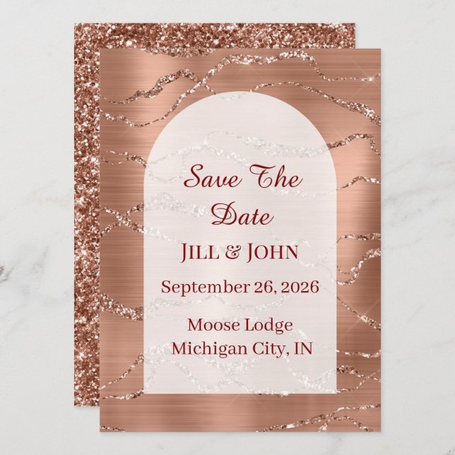 Arched Save The Date Wedding Rose Gold   Card (Front/Back)
