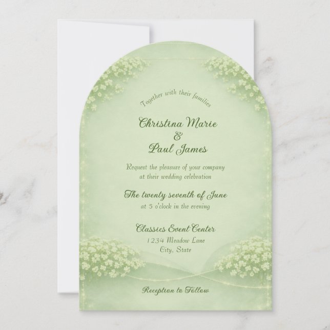Arched Soft Green Wedding Invitation (Front)