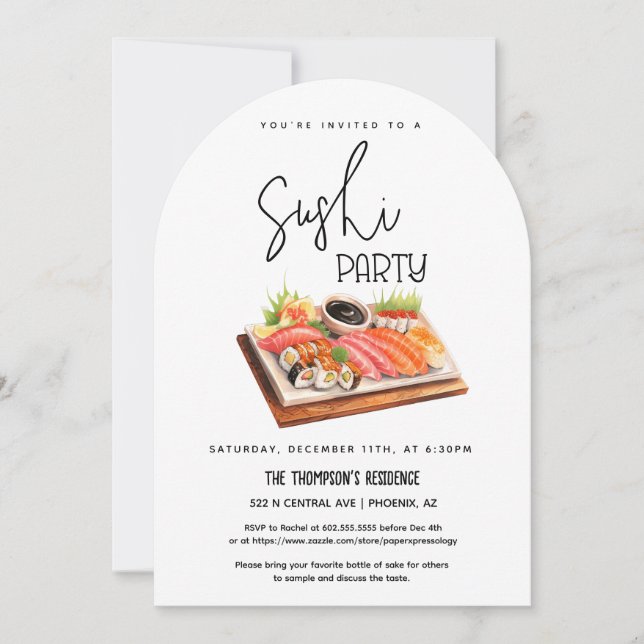 Arched Sushi Party Any Occasion Sushi Night Party Invitation (Front)