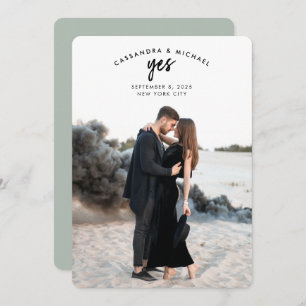 Arched Text Photo Sage Green Wedding Save the Date Invitation