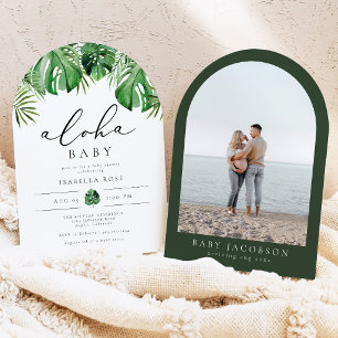 Arched Tropical Palm Leaves Aloha Baby Shower Invitation