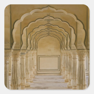 Arched walkway with columns inside Amber Palace, Square Sticker