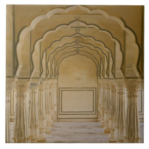 Arched walkway with columns inside Amber Palace, Tile