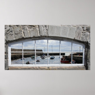 Arched Window with 'Fake View' of Fishing Boats Poster