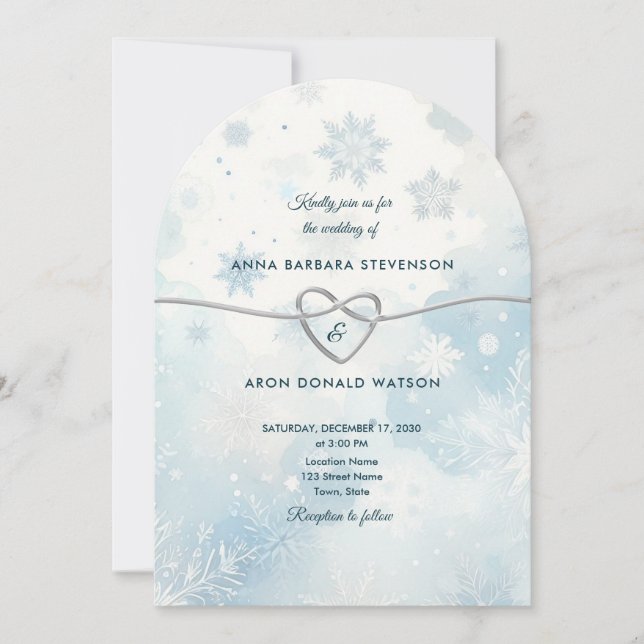 Arched Winter Wonderland Wedding Invite (Front)