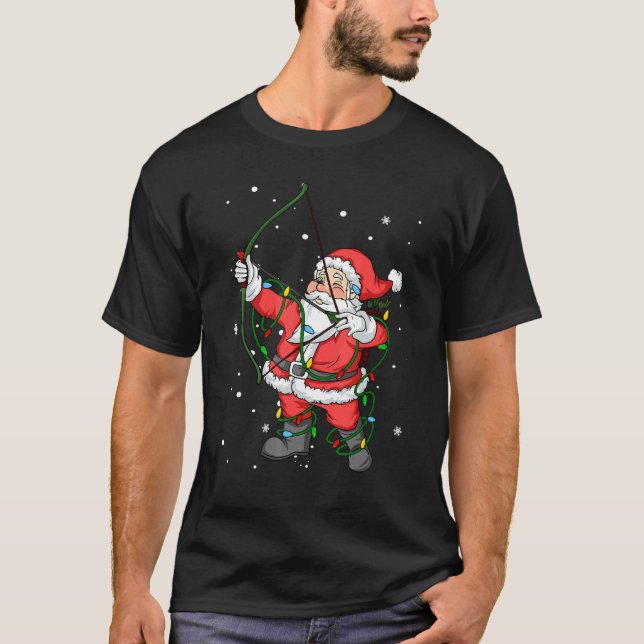 Archer Bow Hunting Santa Claus Christmas Tree Ligh T-Shirt (Front)