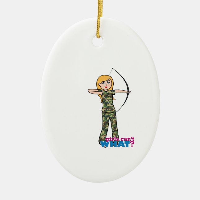 Archer Girl in Camo - Light Ceramic Tree Decoration (Front)