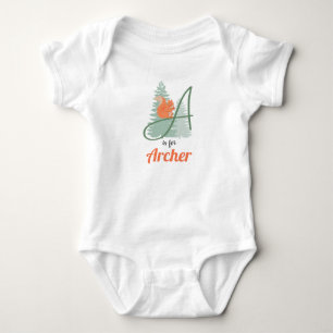 Archer Name Reveal Letter A Woodland Squirrel Baby Bodysuit
