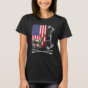 Archer Patriotic Hunting Usa Flag Deer Hunt Bow Hu T-Shirt