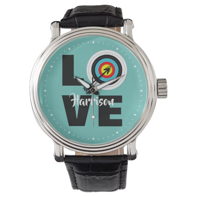 Archer Target Board Love Archery Personalised Watch (Front)