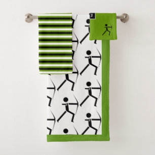 Archer with bow black & green stripes, monogram bath towel set