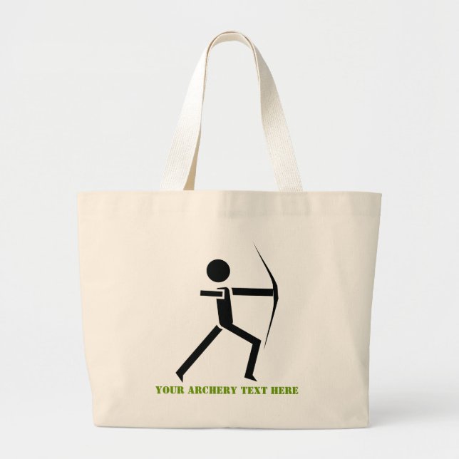 Archer with his bow black, green archery custom large tote bag (Front)
