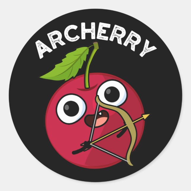 Archerry Funny Fruit Archery Pun Dark BG Classic Round Sticker (Front)