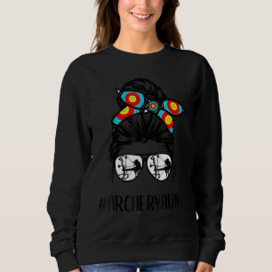 Archery Aunt Life Messy Bun Hair Glasses Mother's Sweatshirt