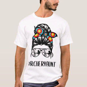 Archery Aunt Life Messy Bun Hair Glasses Mother's T-Shirt