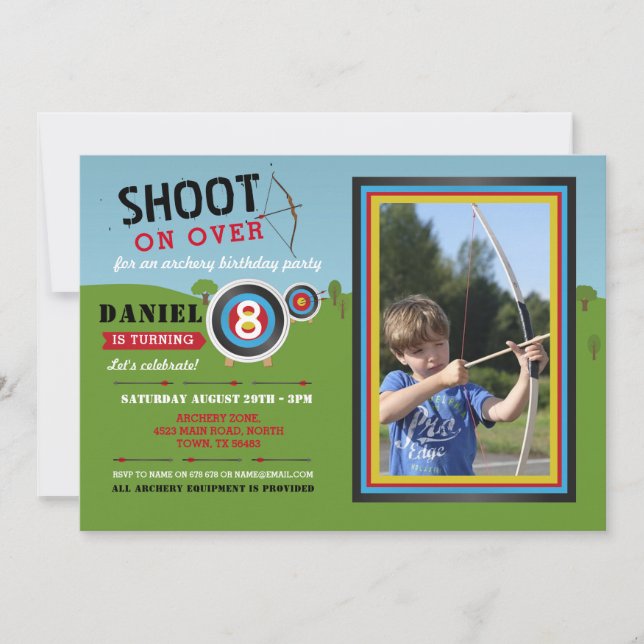 Archery Birthday Bow and Arrows Target Photo Shot Invitation (Front)