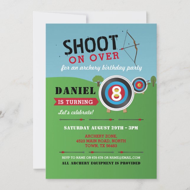 Archery Birthday Invitation Bow Arrows Target (Front)