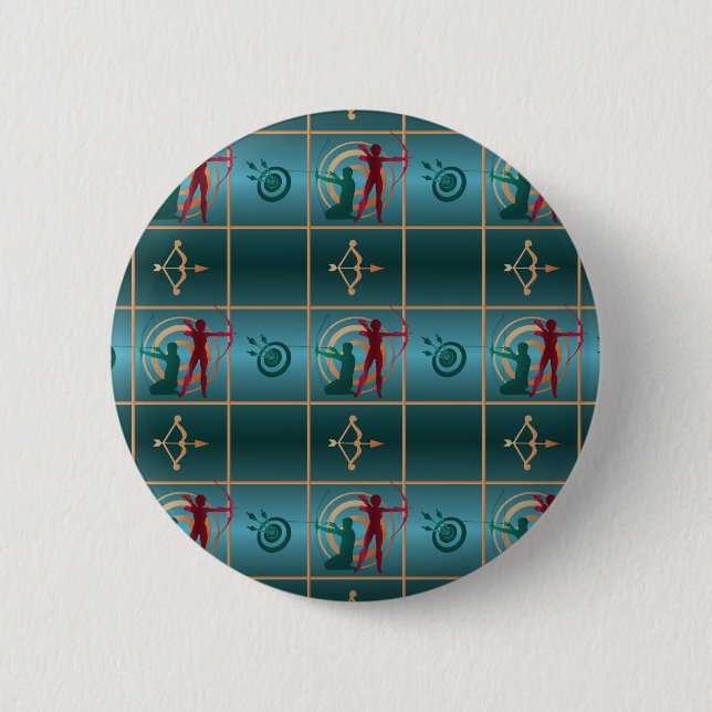 Archery Bow and Arrow - Green Pattern 6 Cm Round Badge (Front)