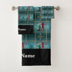 Archery Bow and Arrow - Green Pattern Bath Towel Set