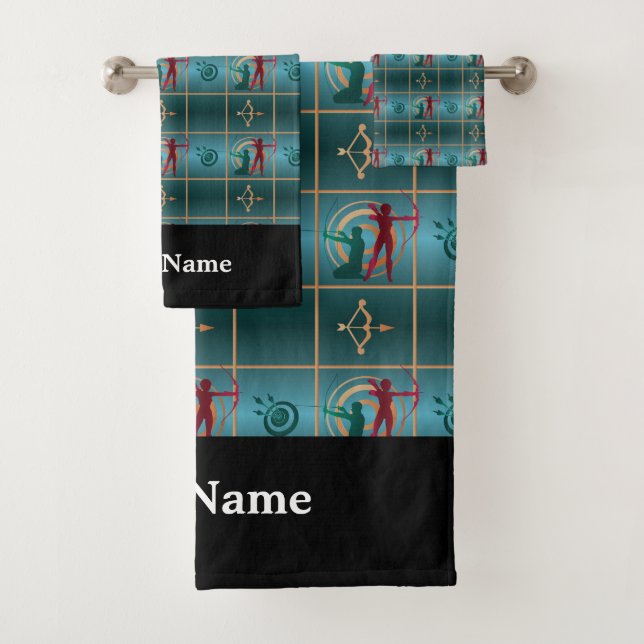 Archery Bow and Arrow - Green Pattern Bath Towel Set (Insitu)