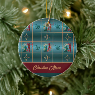 Archery Bow and Arrow - Green Pattern Ceramic Tree Decoration