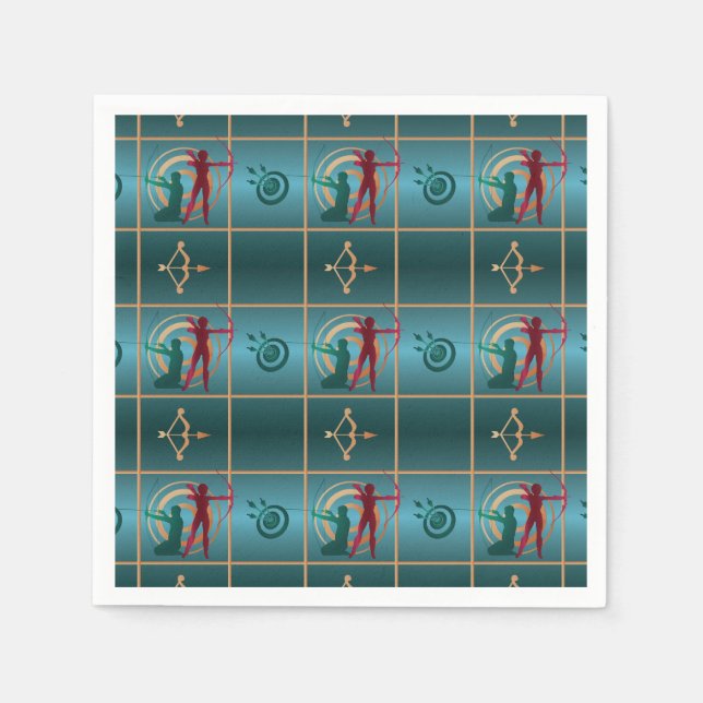 Archery Bow and Arrow - Green Pattern Napkin (Front)