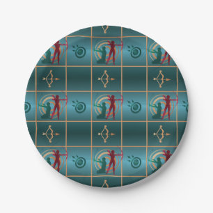 Archery Bow and Arrow - Green Pattern Paper Plate
