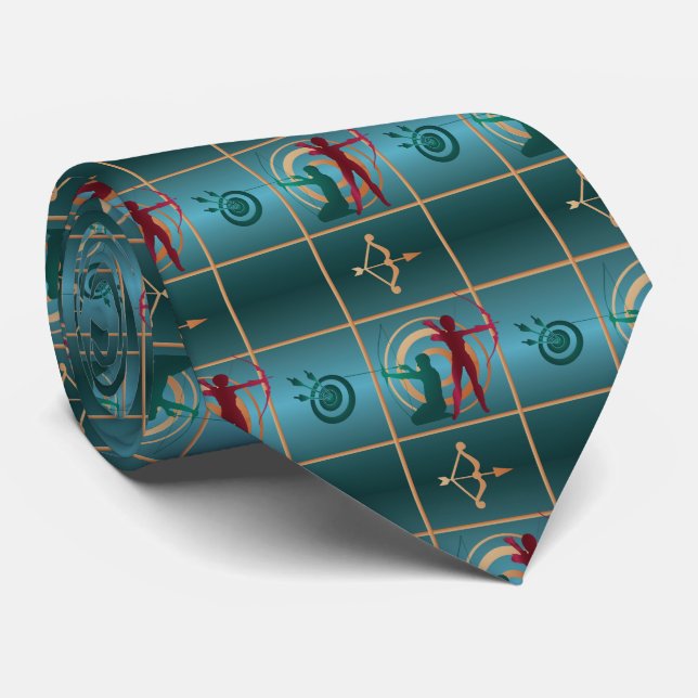 Archery Bow and Arrow - Green Pattern Tie (Rolled)