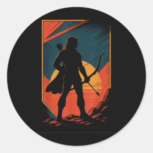 Archery Bow Archer Sunset Silhouette Hunter Classic Round Sticker