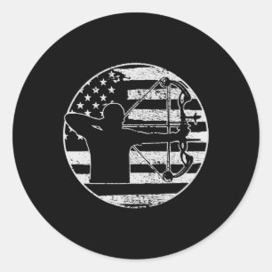 Archery Bow Hunting Usa American Flag 4th Of July Classic Round Sticker