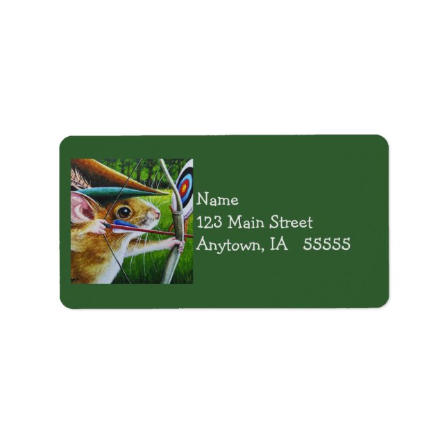Archery Camp Mouse Bow & Arrow Watercolor Art Label (Front)