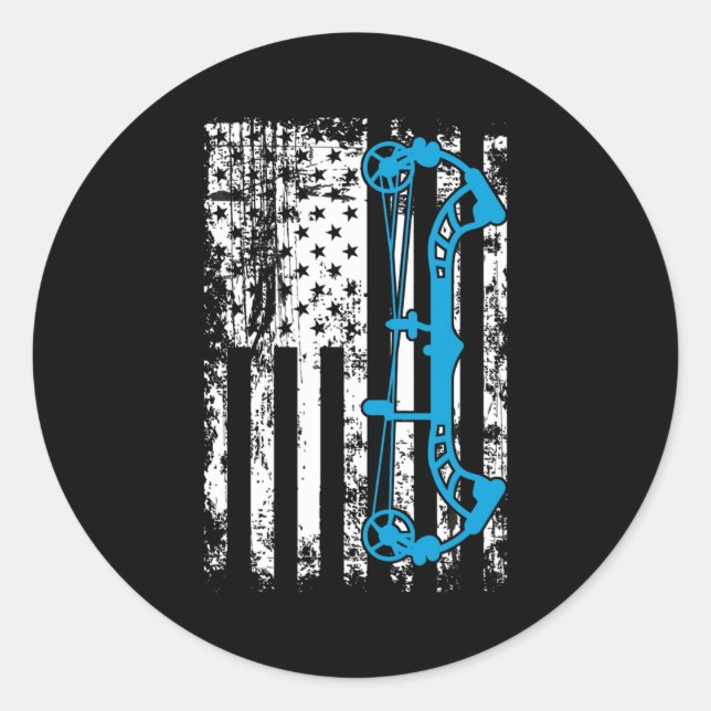 Archery Compound Bow USA American Flag  Classic Round Sticker (Front)