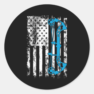Archery Compound Bow USA American Flag  Classic Round Sticker