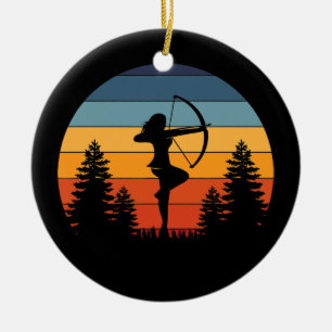 Archery Girl Archer Bow Vintage Retro Sunset Ceramic Tree Decoration