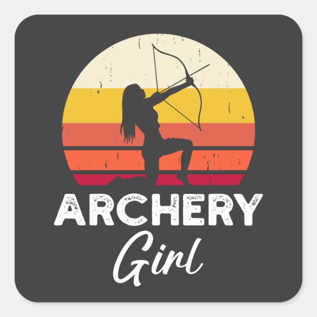 Archery Girl Bow and Arrow Square Sticker (Front)