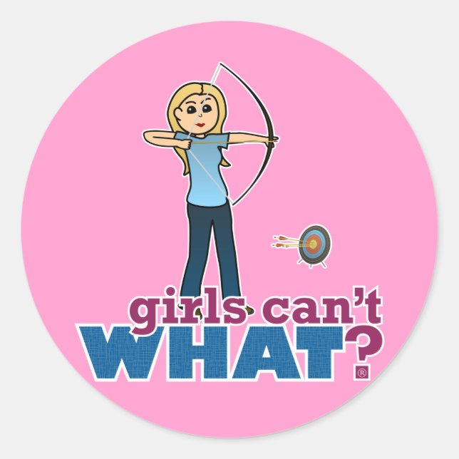 Archery Girl in Blue - Blonde Classic Round Sticker (Front)