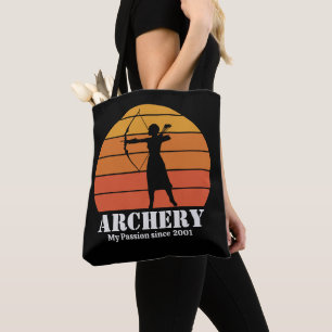Archery Hobby Retro Sunset Personalise Tote Bag