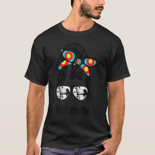 Archery Mum Life Messy Bun Hair Glasses Mother's D T-Shirt