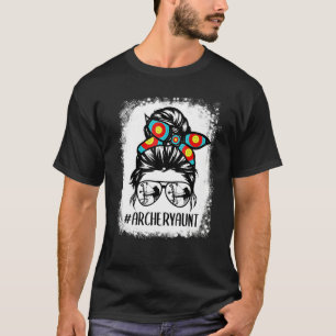 Archery Mum Life Messy Bun Hair Glasses Mother's D T-Shirt
