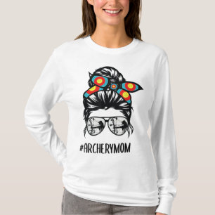 archery mum life messy bun hair glasses T-Shirt