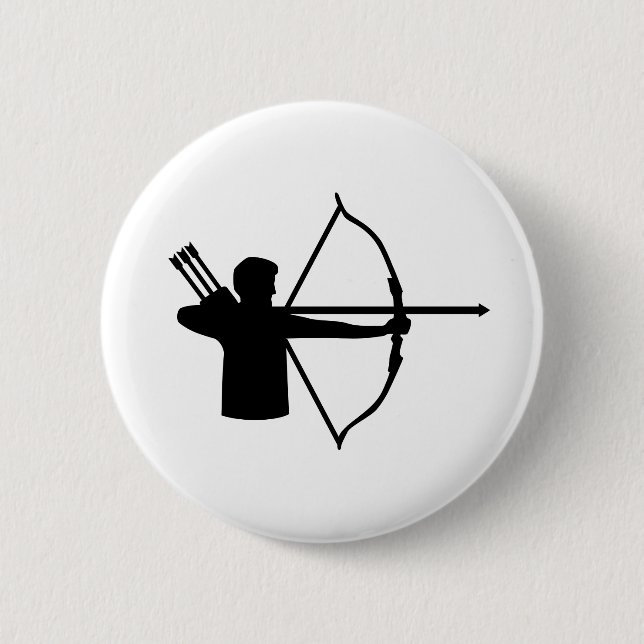 Archery player 6 cm round badge (Front)